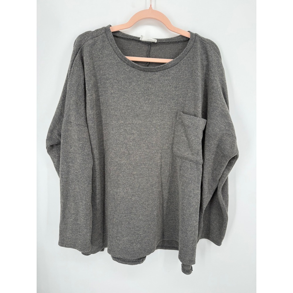 Zenana Long Sleeve Top Womens 2X Charcoal Grey Oversized Pocket Loungewear